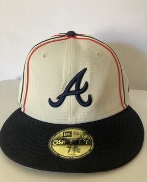 New Era Atlanta Braves Cream/Navy 59Fifty Men's Fitted Hat Chrome Sutash 7 1/2